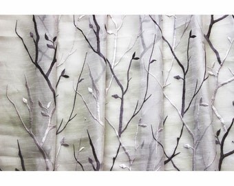 Purple Wine N Lavender Trees Embroidered Sheer Curtain Fabric By The Yard Drapery Fabric Grommet Curtain Window Curtain Floral Fabric
