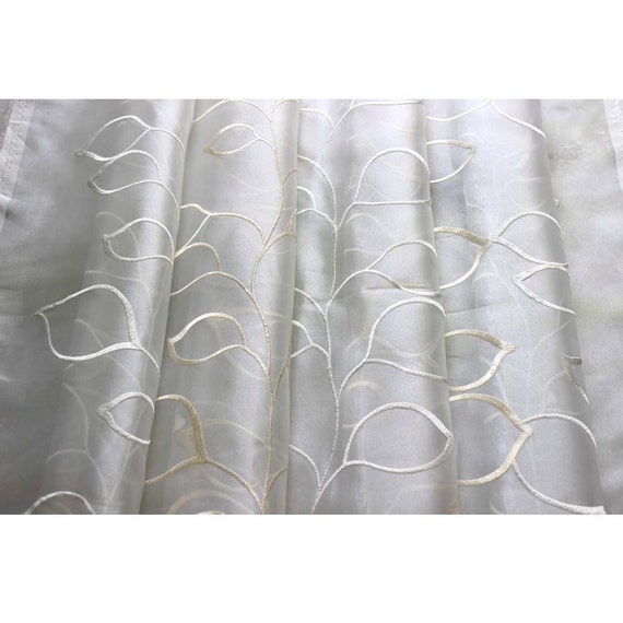 Ivory Leaves Embroidered Sheer Curtain Fabric Drapery Window