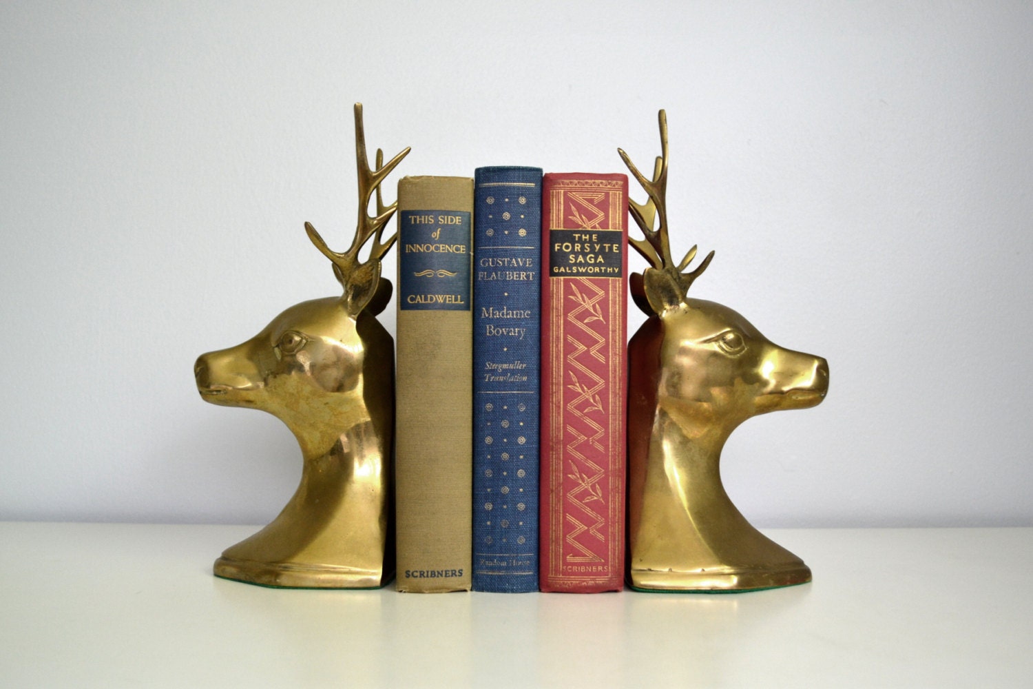 Vintage Brass Bookends Deer Head with Antlers Woodland