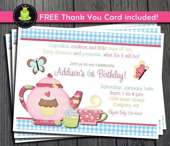 Tea Party Birthday Invitation - FREE Thank You Card included Il_570xn