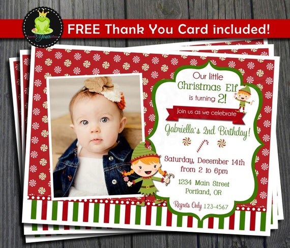 Christmas Birthday Invitation - Includes FREE Thank You Card Il_570xn