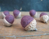 Felted wool acorns, set of 6, Plum Purple