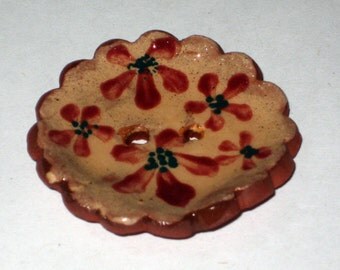 Handmade ceramic buttons - pink flower handpainted pottery button C20