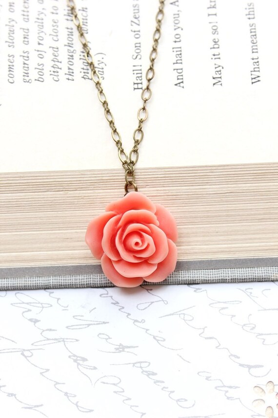 red coral rose necklace