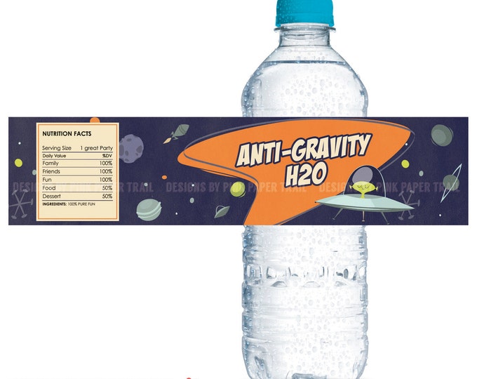 Alien - Space Ship - Outer Space Themed Water Bottle Label - Print your own - Digital File - Instant download