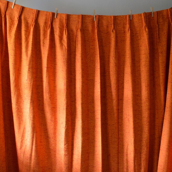 Vintage Drapes 1970's Sears Curtains Pleated Panel Orange