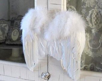 Chic Christmas White Feather ANGEL WINGS Ornament Decoration Shabby Xmas Tree Cherub Victorian Country Cottage Decoration