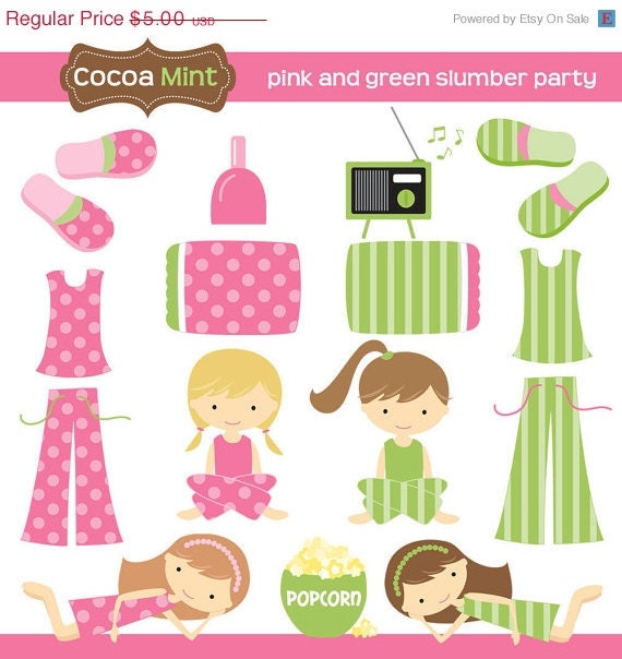 Pink and Green Slumber Party Clipart Il_570xn