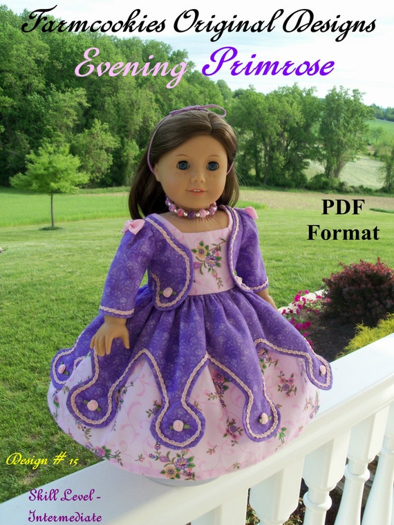 PDF Pattern for American Girl Doll / Historical Evening Primrose Gown/ Sewing Pattern for 18" Dolls