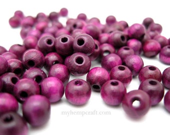 Small Wood Beads, Purple Round Wooden Beads 5x6mm - 100pc