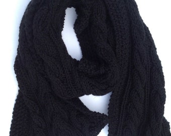 Black cable knit scarf :chunky knit long scarves by HandmadeBySusannah