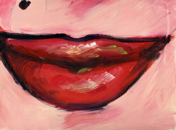 Original acrylic painting-luscious lips red by RebeccaProppe