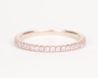 CERTIFIED - Light Pink Sapphire 14K Rose Gold Wedding Band