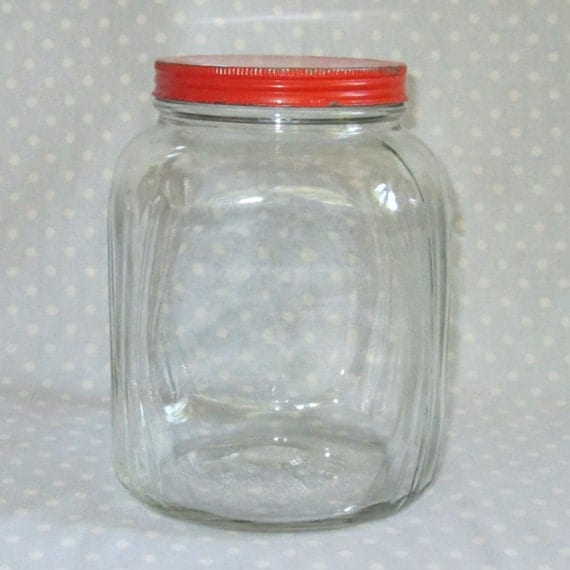 Vintage Coffee Jar Square Hoosier Style Large Glass w Lid