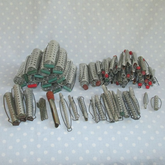 Large Lot of 78 Vintage Antique Metal Curlers Hair Rollers