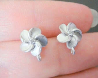Wholesale Sterling Silver Small flower earrings Post Findings, setting, connector, 2 pc, S54142