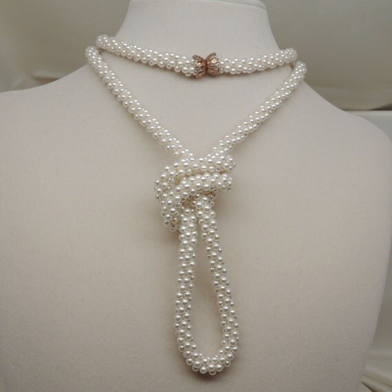 Vintage Long Faux Pearl Rope Necklace