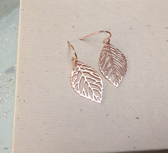 Rose gold earrings leaf earrings rose gold jewelry