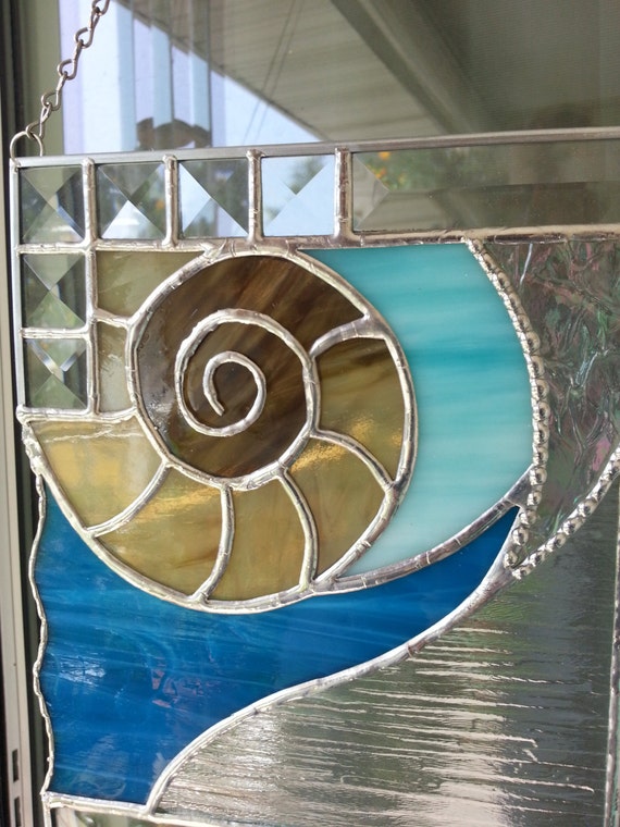 Nautilus Shell Stained Glass Panel