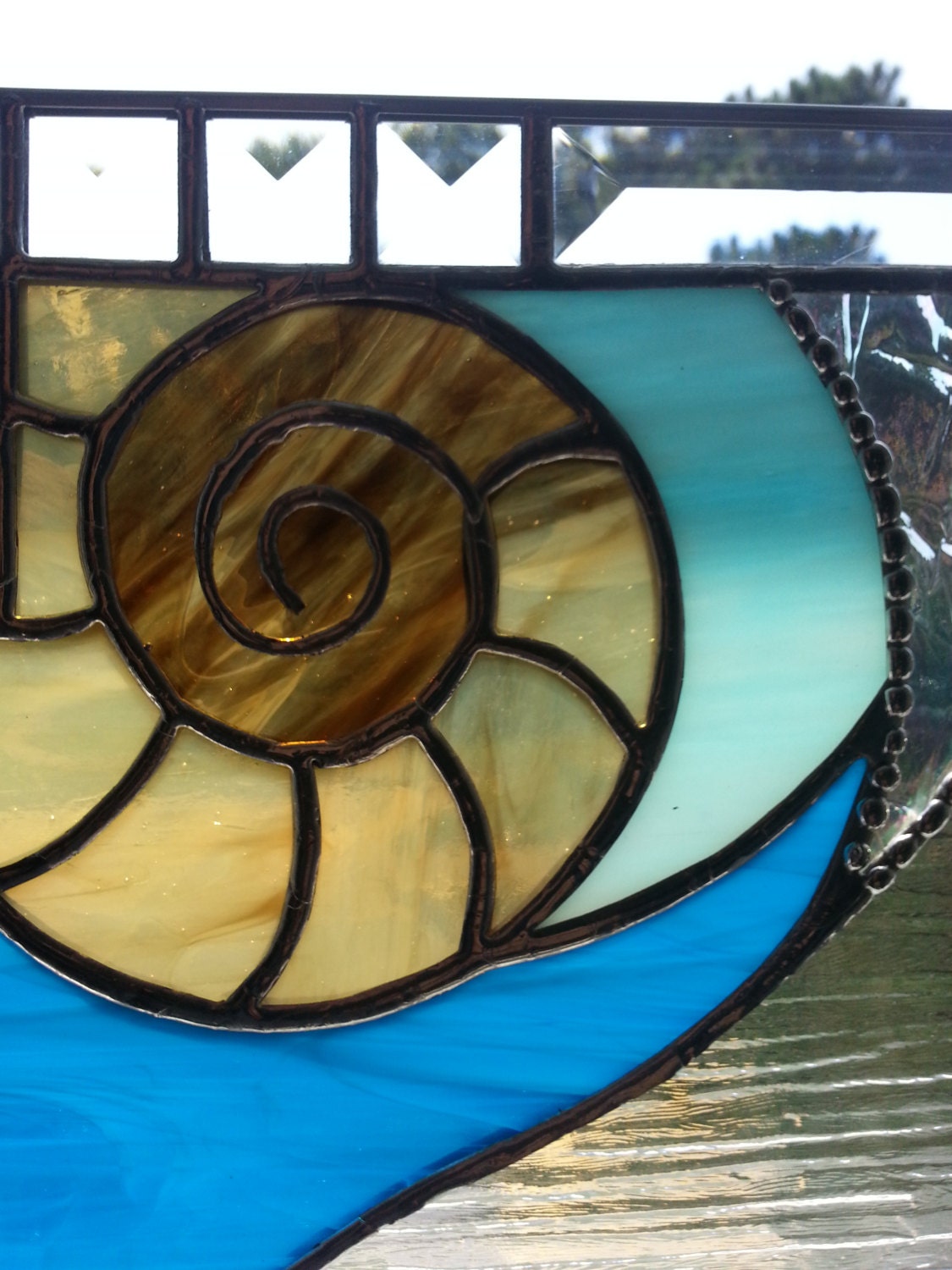 Nautilus Shell Stained Glass Panel
