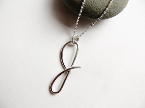 Silver Letter J Initial Necklace cursive by SunshineOnWater