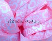 White glittered hearts on light pink 7/8" grosgrain ribbon Valentines Il_170x135