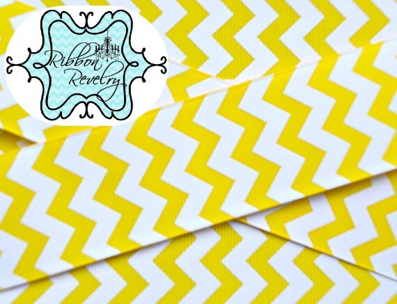 High quality 1.5 " white chevron on sunny yellow grosgrain ribbon- Il_570xn