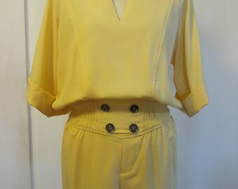 Closing Down Sale! Vintage Yellow Playsuit with Elbow Sleeves and decorative buttons