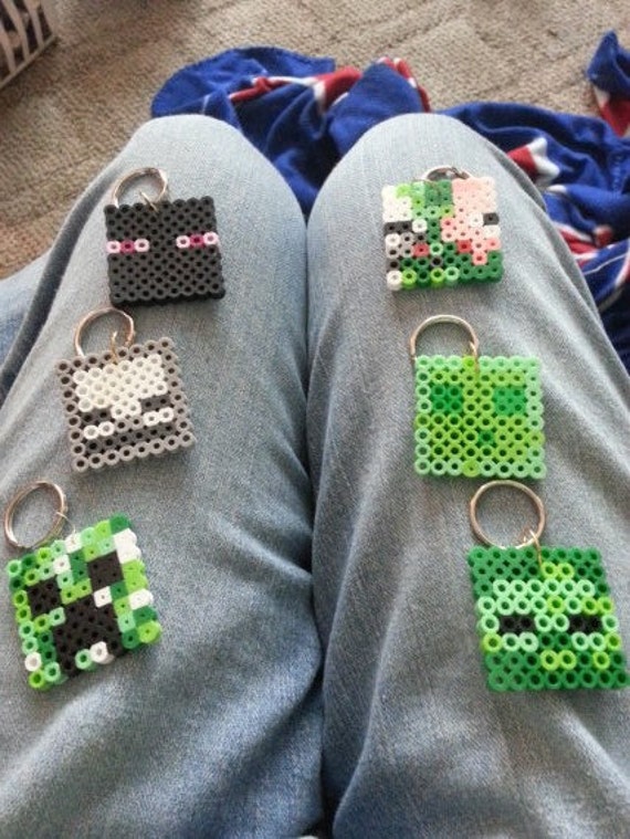 Mine craft perler bead keychains set of 6 by littleayeka40 on Etsy