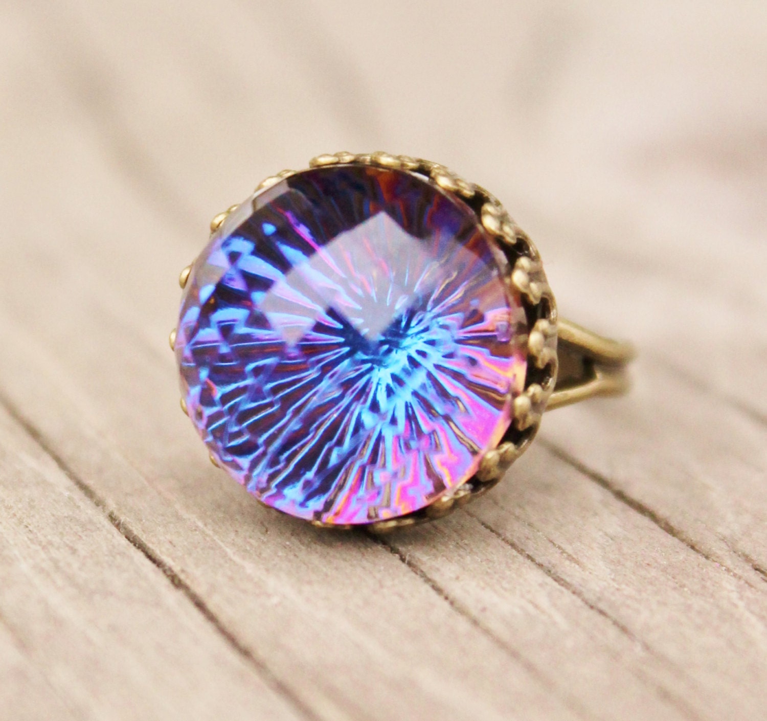Vintage Rainbow Starburst RingVintage Glass Jewel