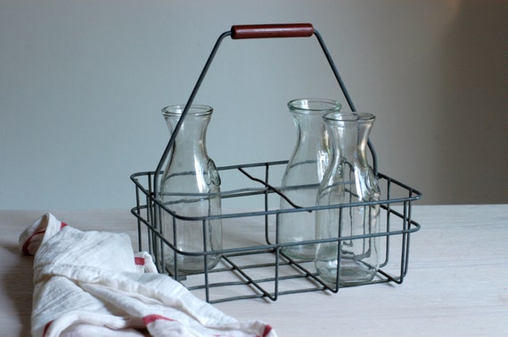 Vintage Metal Milk Bottle Carrier