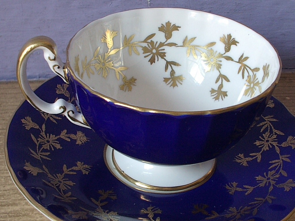 Antique Aynsley tea cup and saucer vintage blue by ShoponSherman