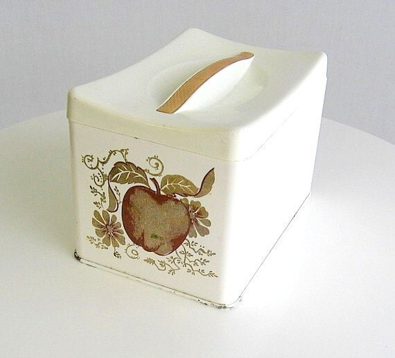 Items similar to Vintage Kitchen Tin White Enamel with Copper Trim
