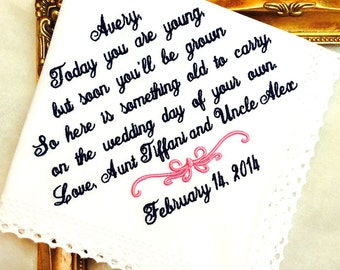 Wedding Gift for Flower Girl Handkerchief - Today YOU ARE YOUNG - Something to Carry on your Wedding Day - Junior Bridesmaid Hankie - Bridal