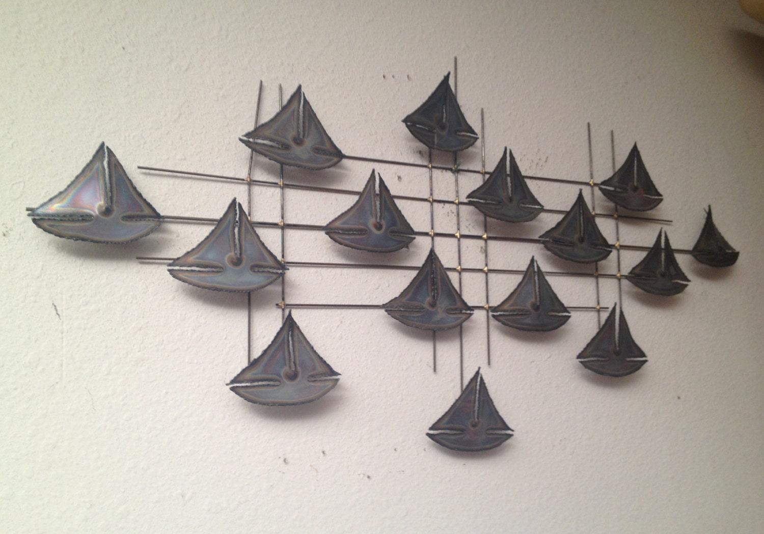 Vintage Abstract Sailboat Ship Metal Wall ART Sculpture