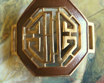 Vintage RARE Art Deco Original Brass Cold Paint Asian Enamel Buckle
