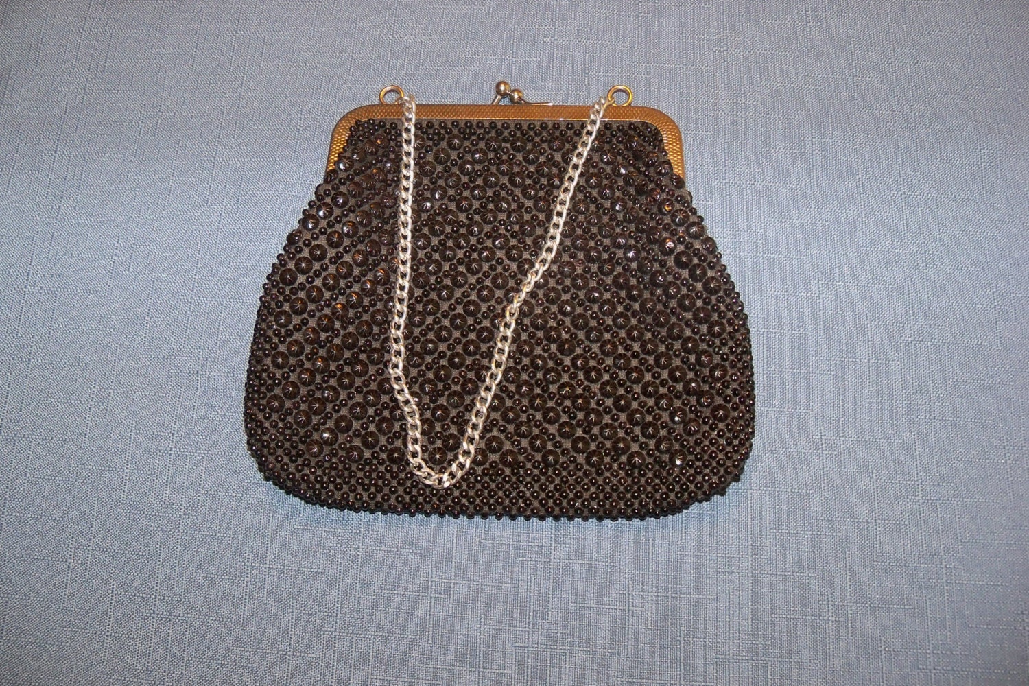 Vintage Beaded Purse Clutch Black Golden Name by YoursOccasionally
