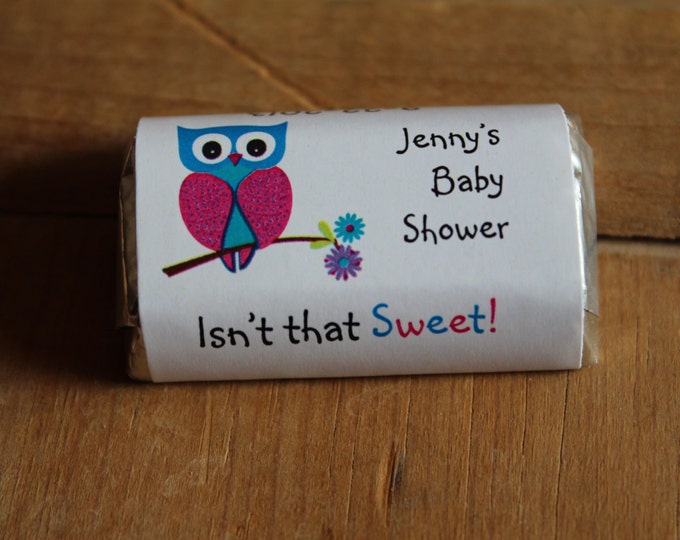 Owl Look Whoo's Having a Baby Shower Mini Candy Bar Wrappers for Baby Shower or 1st 2nd 3rd Birthday Party Favors