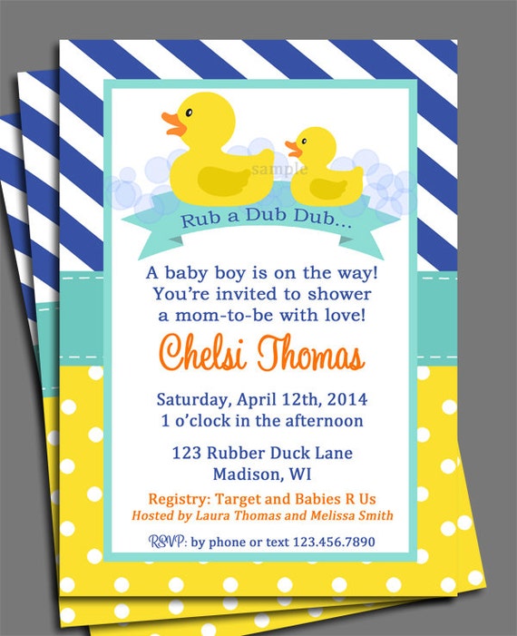 Rubber Duck Baby Shower Gender Reveal Or Birthday Invitation