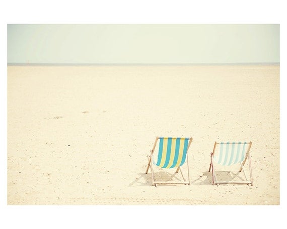 beach photograph, beach decor, seaside, Great Yarmouth, england photograph, mint, lemon, pastel, deck chair, summer, deck chair photograph