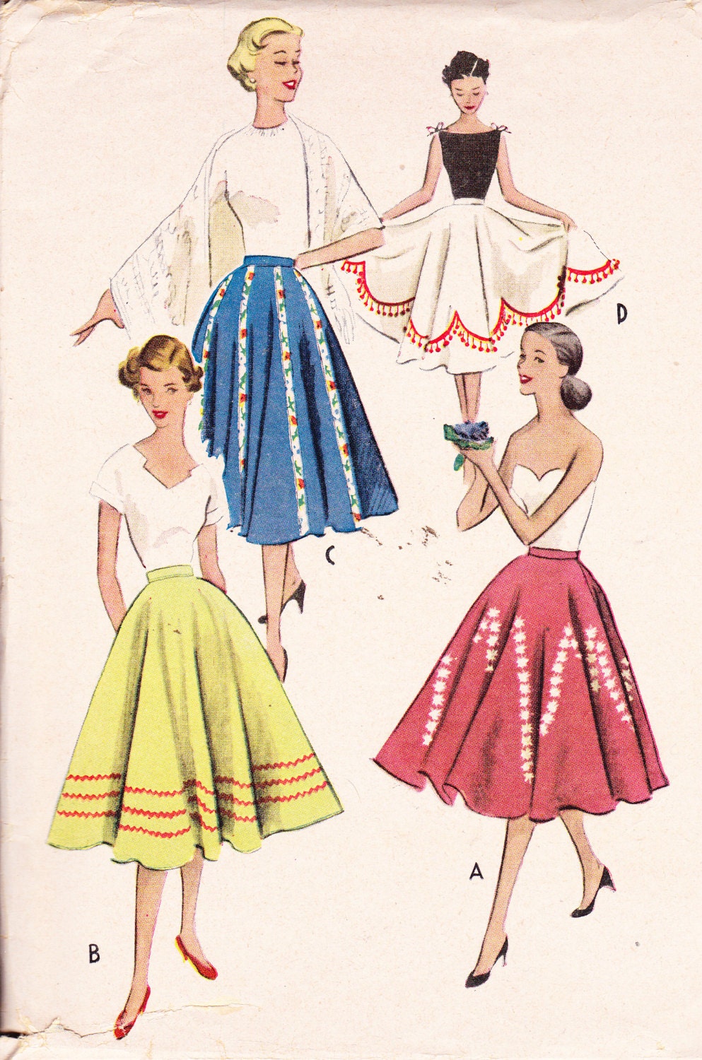 Circle Swing Skirt Womens Vintage 1950's Sewing Pattern