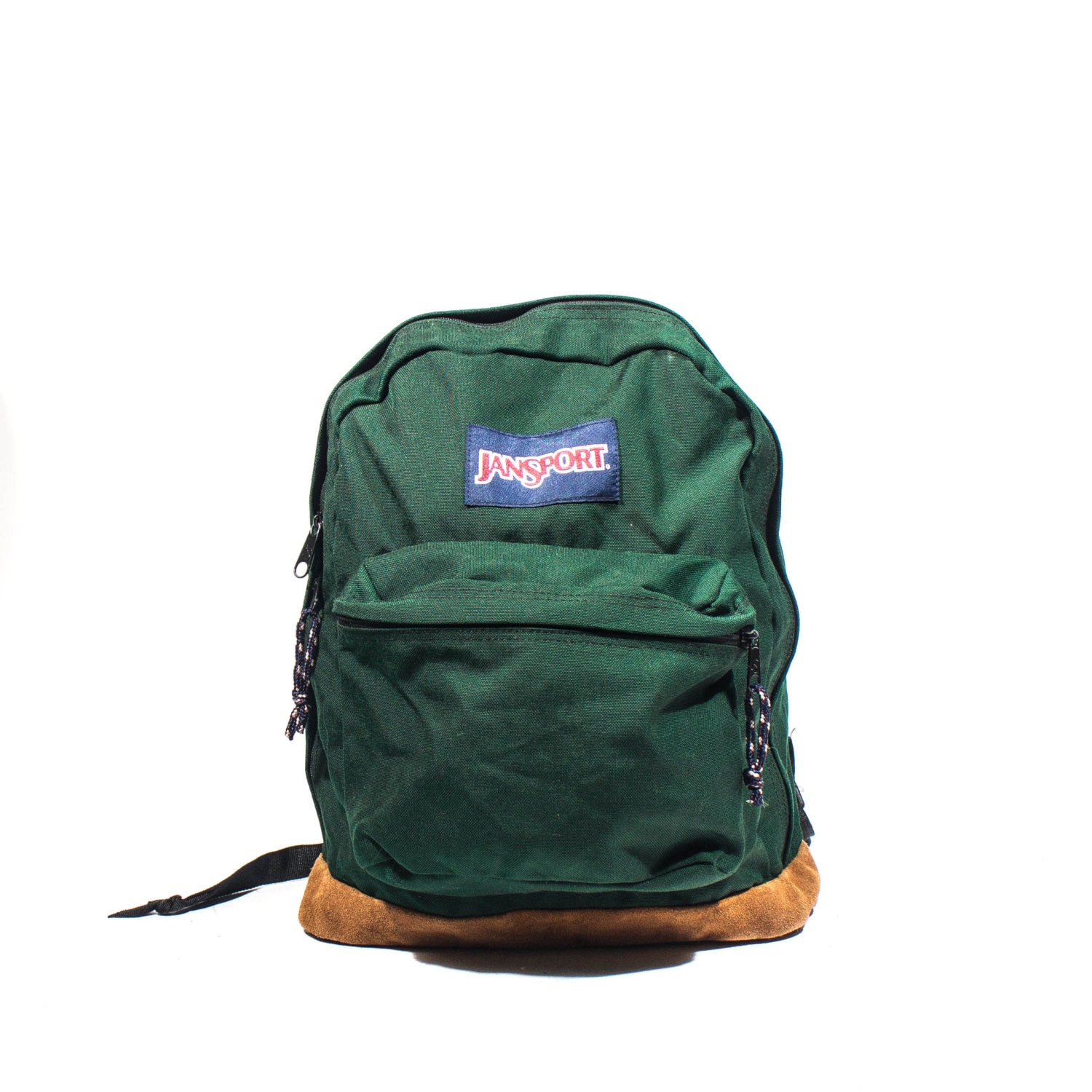 Vintage Jansport Backpack In Green Nylon and Tan Leather