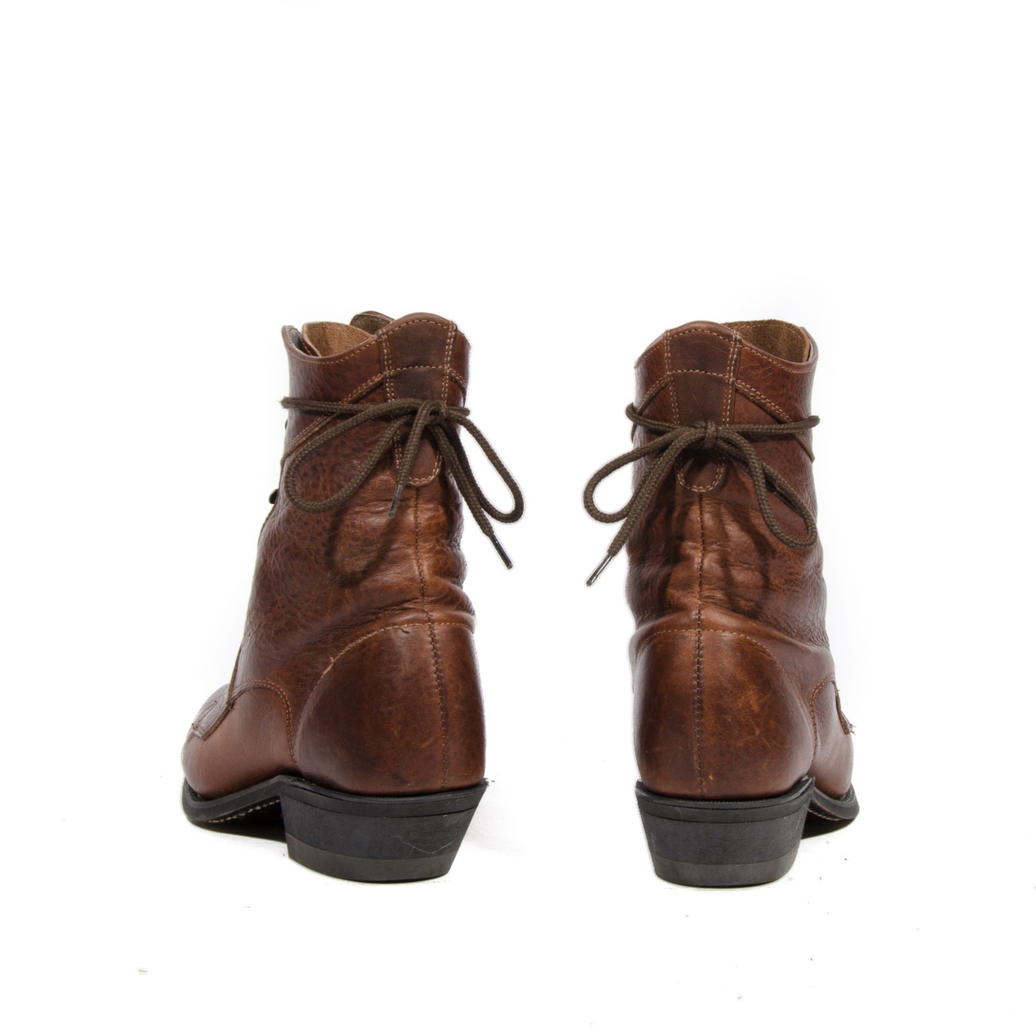 Brown Lace Up Ankle Boots Square Toe Western Grannies By