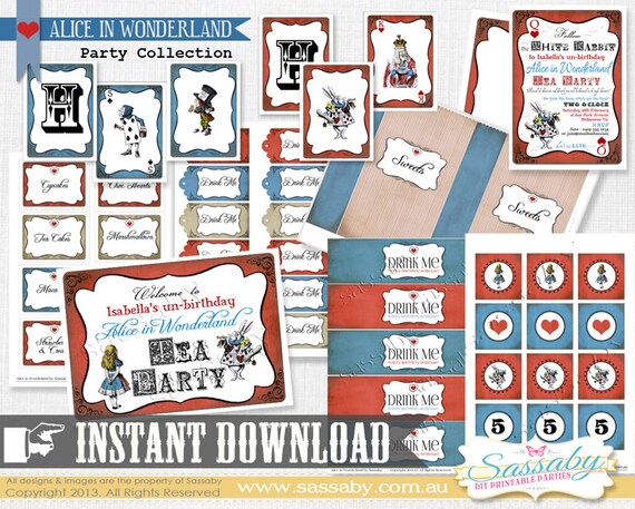 DIY Alice in Wonderland Party Collection - INSTANT DOWNLOAD - Birthday Decorations by Sassaby Il_570xn