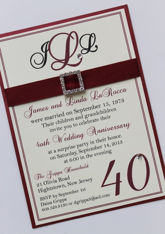 Ruby 40th Wedding  Anniversary  Invitation 