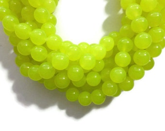 Lemon Lime Jade - 10mm Round Bead - Neon Yellow - Full Strand - 39 beads - bright chartreuse translucent stone