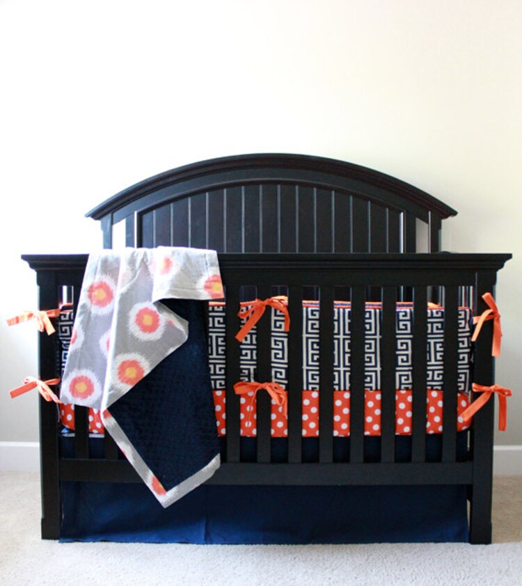 Custom Baby bedding Orange Grey and Navy Boy by GiggleSixBaby