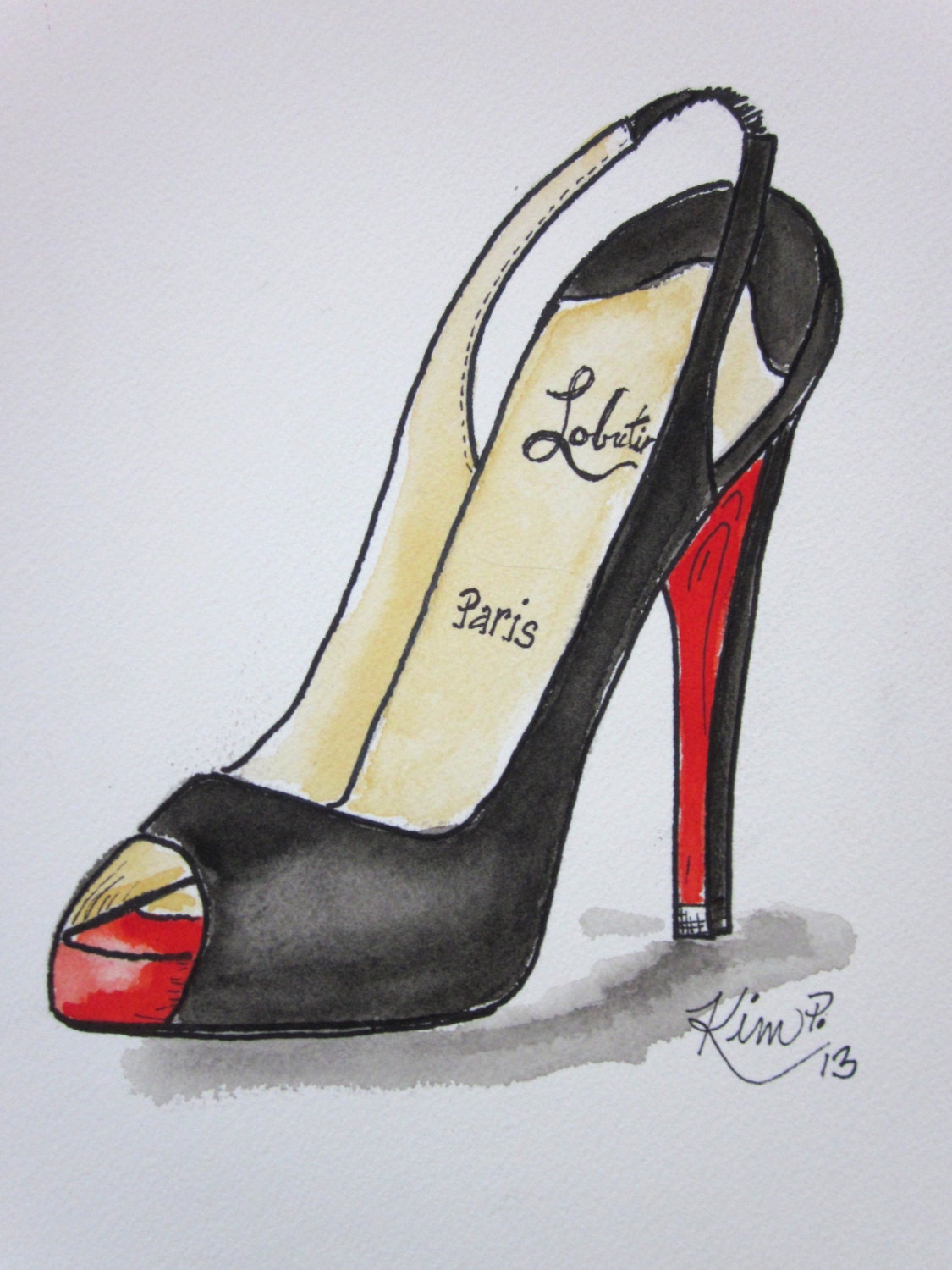 Fashion illustration: louboutin inspired shoe sketch peep