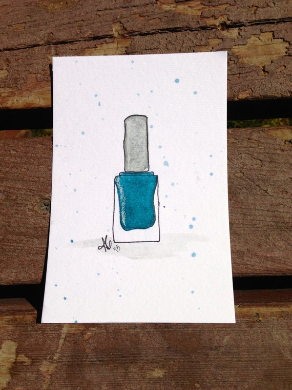 Original 4x6 Dark Teal Nail Polish Bottle Illustration Original 4x6 Dark Teal Nail Polish Bottle Illustration