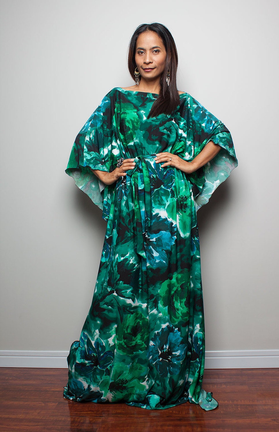 Boho Maxi Dress Long Wide Sleeve Bohemian Print Dress